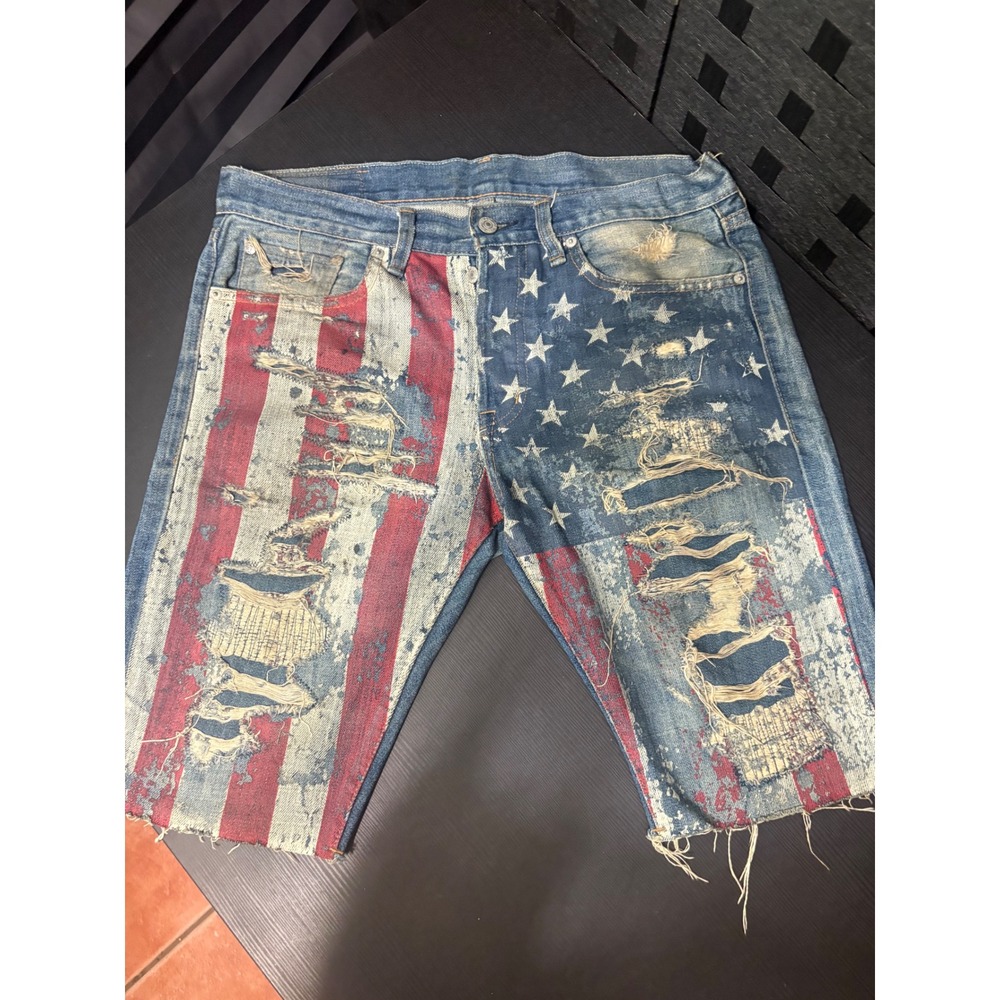 VTG Denim & Supply Ralph Lauren American Flag  Distressed Cutoff Jean Shorts 30w
